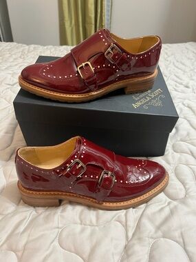 Angela Scott Women's Burgundy Patent Double Monk Shoes